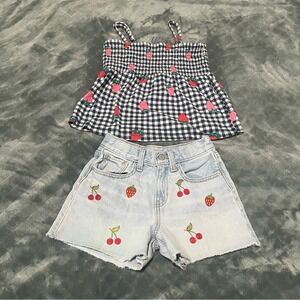 Girl's Old Navy Denim strawberry Shorts with matching strawberry Gingham top